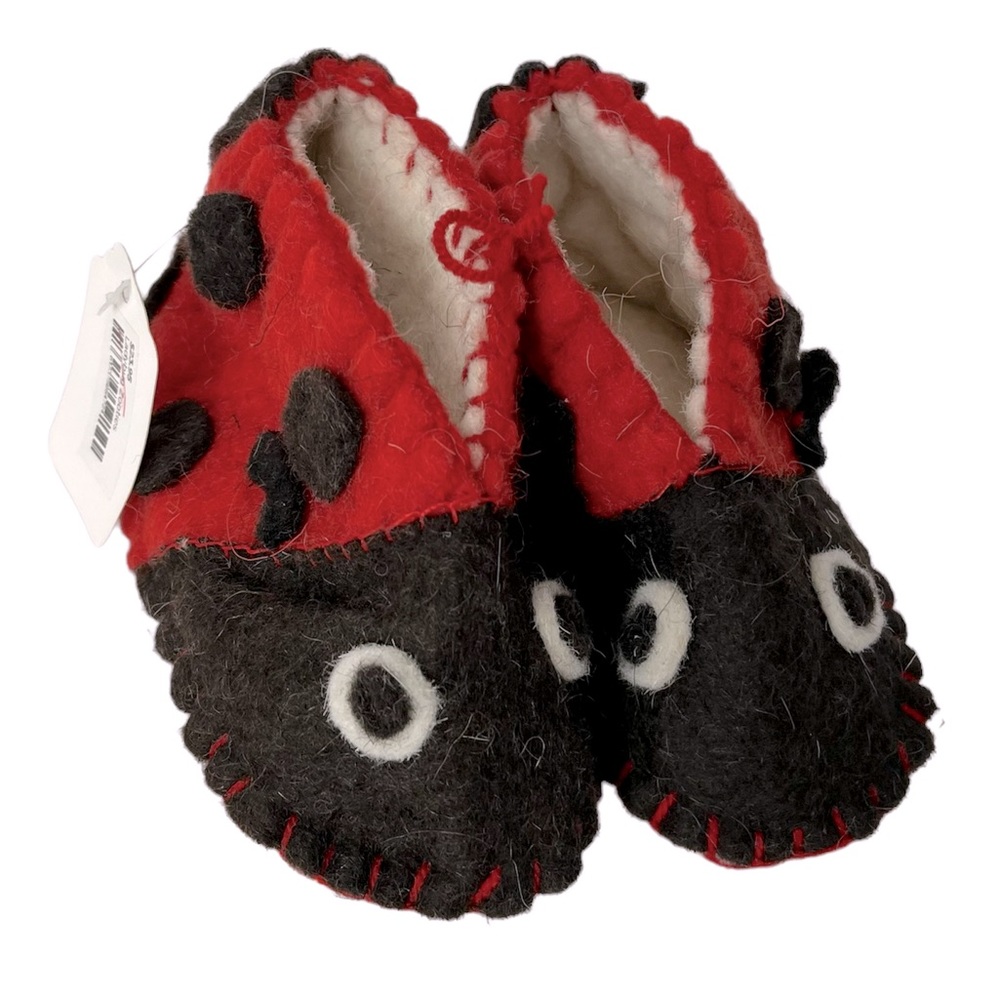 Zooties By Silk Road Wool Ladybug Slippers NWT